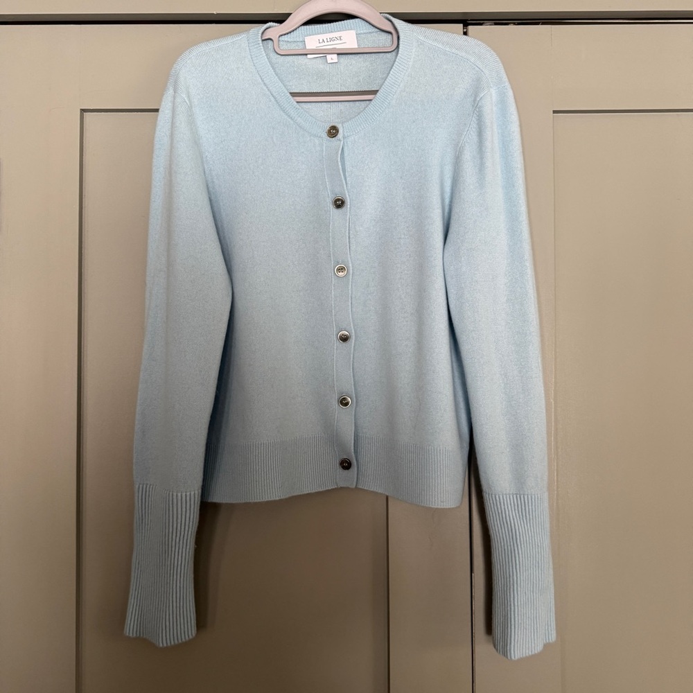 La Ligne Pale Blue Lean Lines Cashmere Cardigan